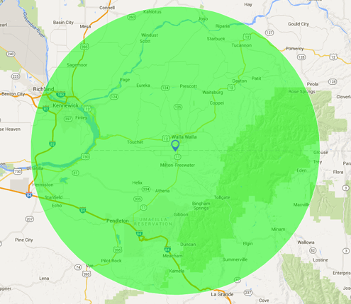 75 km radius map