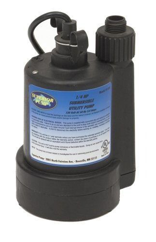 Black submersible water pump with blue label and power cord