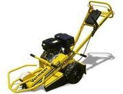 Yellow wheeled snow blower with black engine and handle, shown on a white background