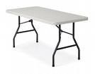 White folding table with black metal legs on a white background