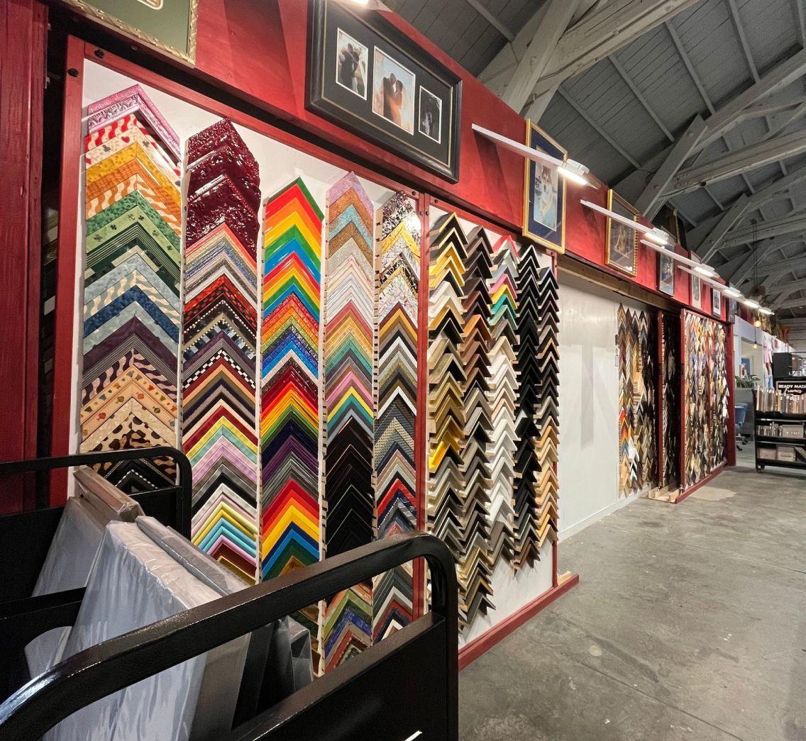 A picture frame store has many different types of frames on display