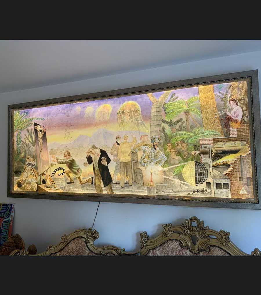 metal wooden frame with LED illumination backing