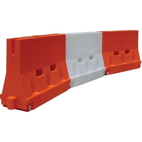 A red and white plastic barrier on a white background