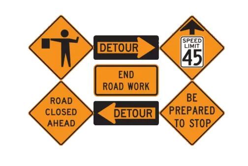 A set of road signs including one that says detour