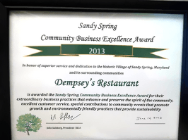 Dempsey's Restaurant Certificate
