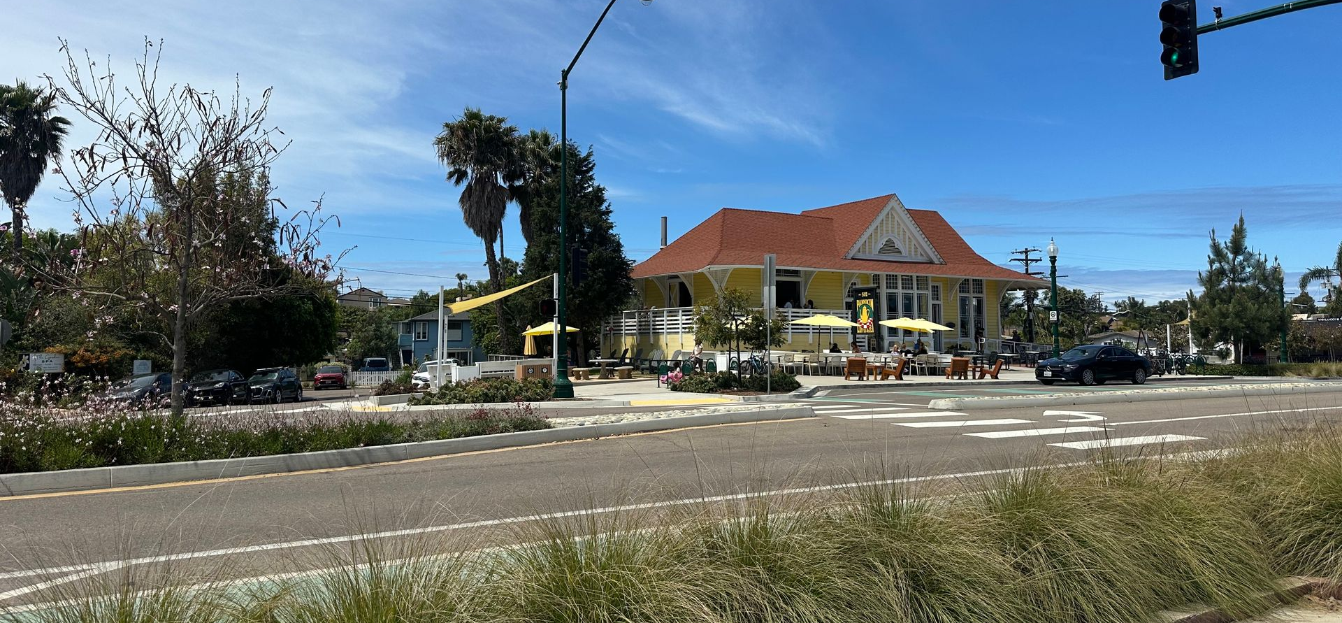 Pannikin Coffee & Tea in Leucadia, California, serving coffee, tea, and breakfast in a historic coastal train station near Encinitas.
