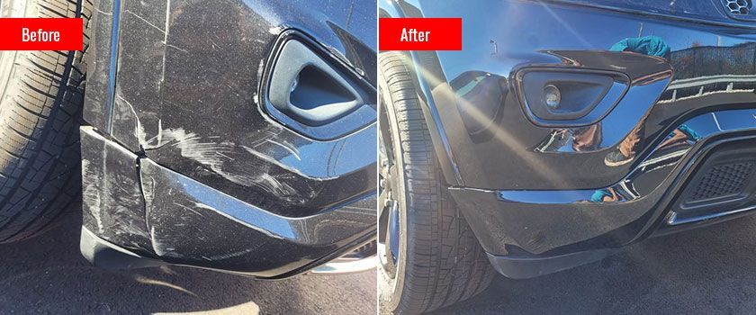 a before and after picture of a car with a damaged bumper