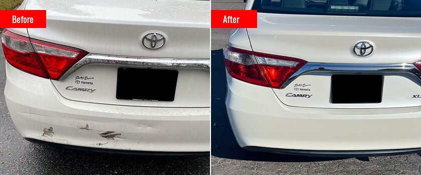 a before and after photo of a white toyota camry