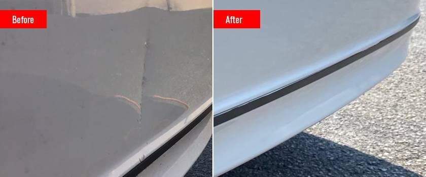a before and after picture of a car's bumper