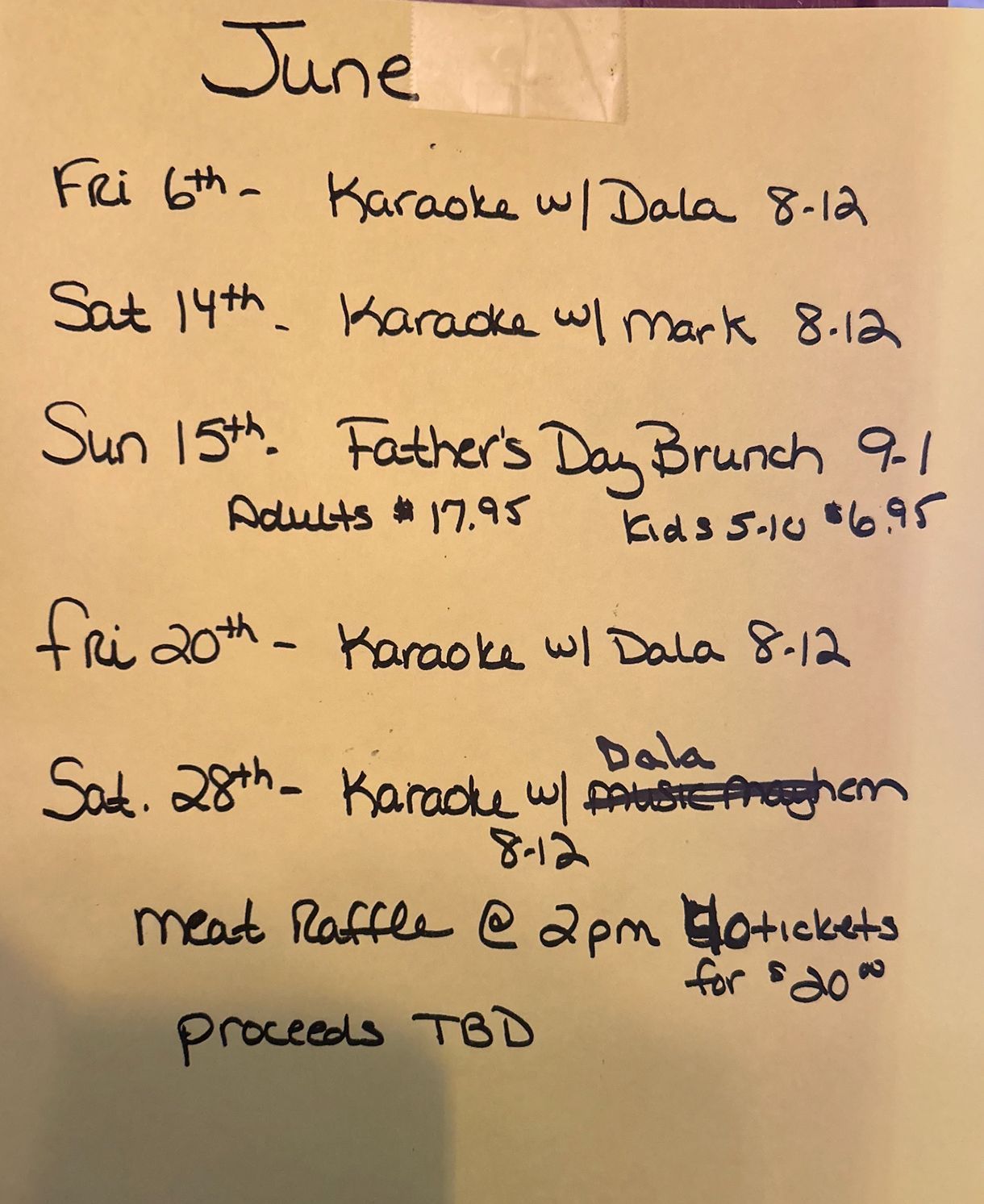 A list of events for June, including Father's Day brunch