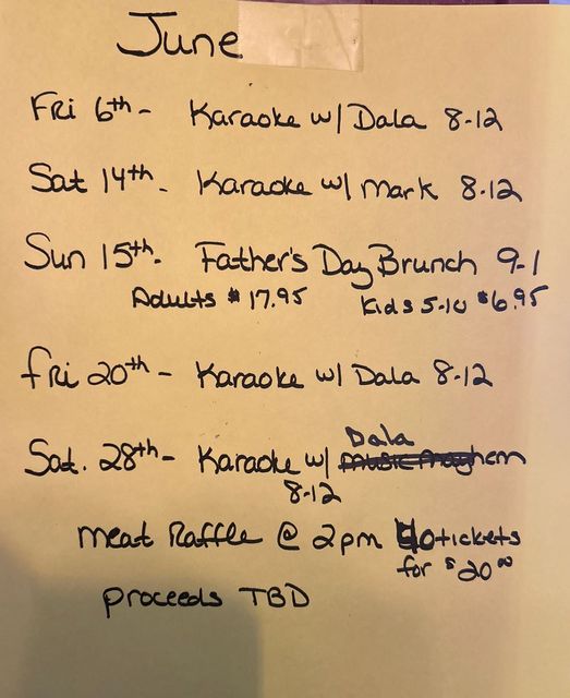 A list of events for June, including Father's Day brunch