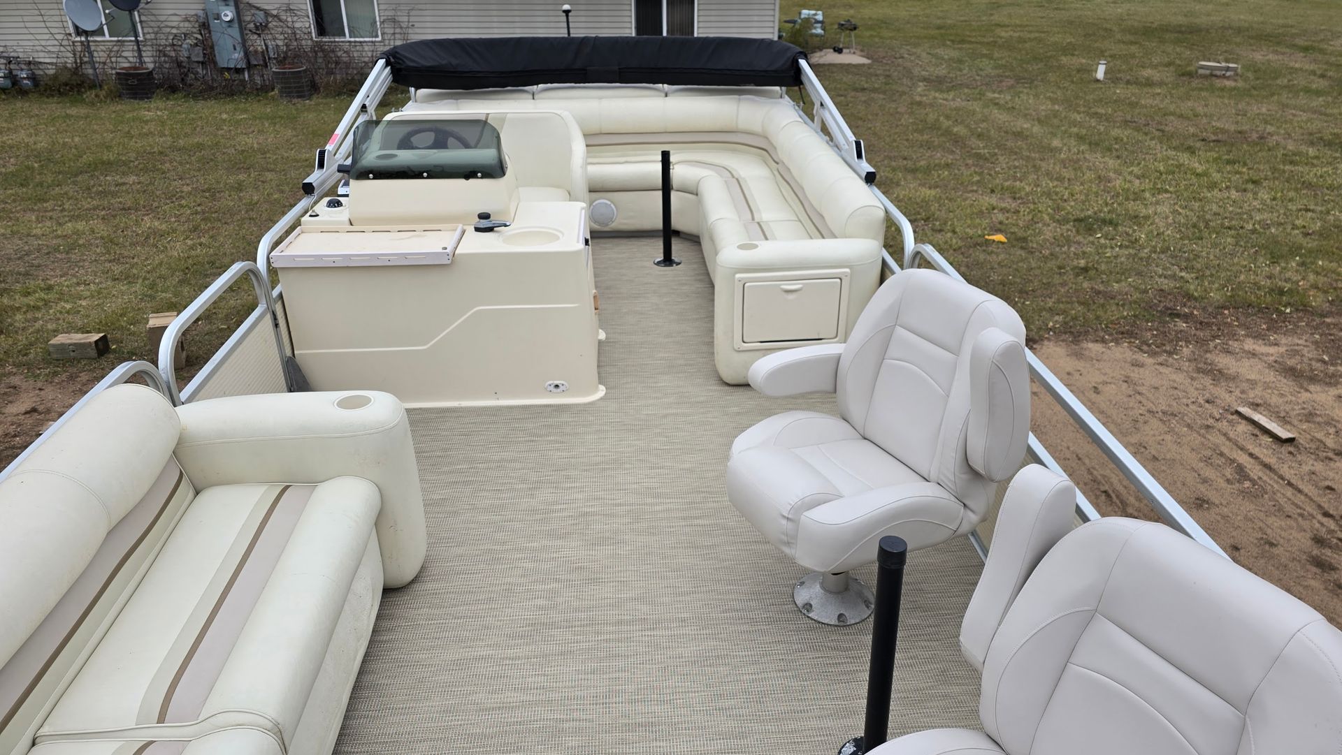 Premier pontoon new marine flooring installation by Anchor Marine Eau Claire and Menomonie Wi