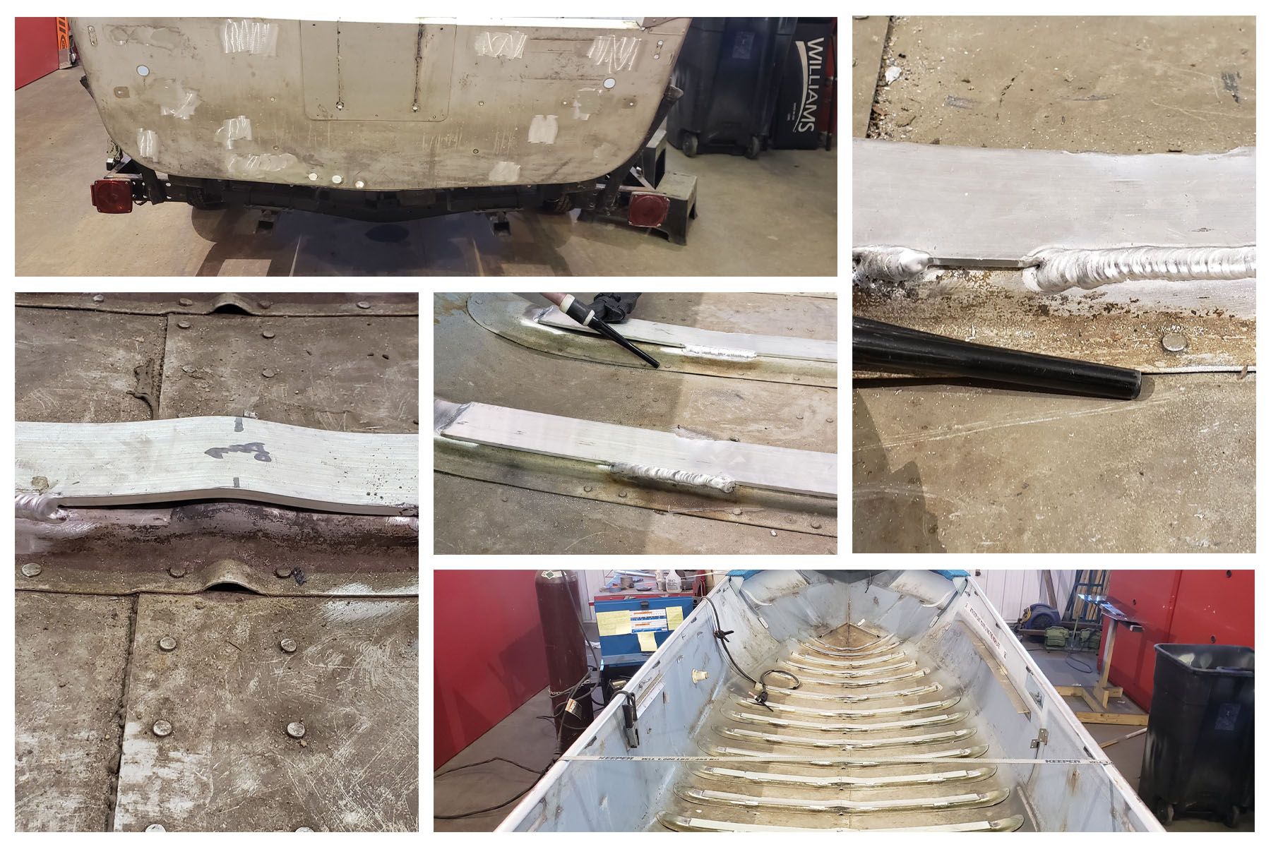 Completed aluminum fishing boat floor structure repair with reinforced supports and welding by Anchor Marine in Menomonie Wisconsin serving Eau Claire and northwest Wisconsin
