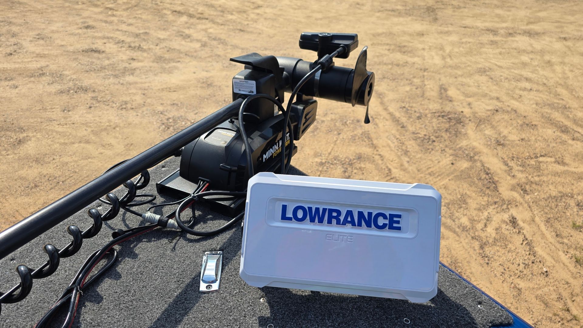 Lowrance ActiveTarget live sonar system mounted with Minn Kota trolling motor for forward facing sonar fishing
