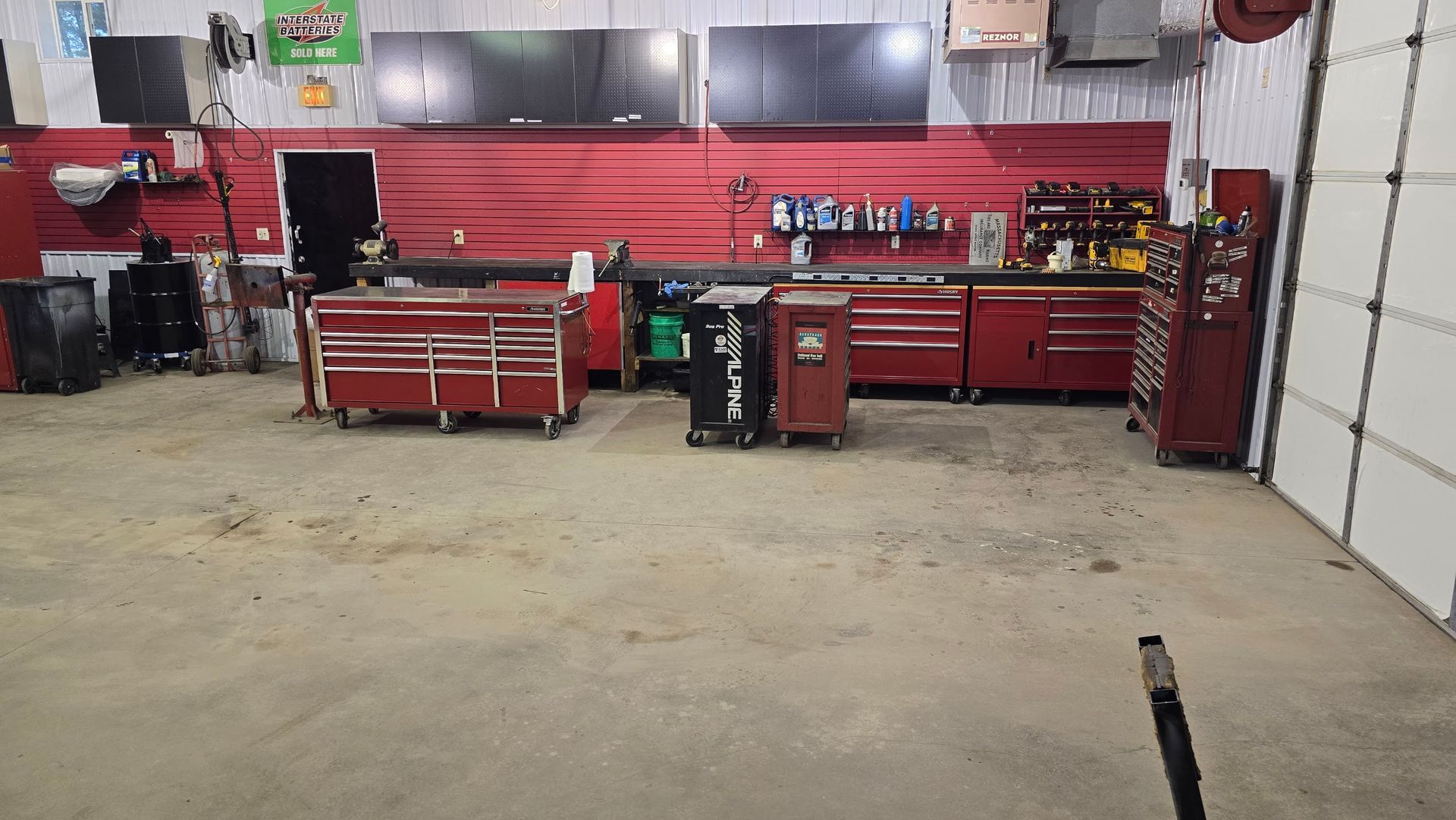 Clean and organized marine repair shop workspace at Anchor Marine in Menomonie Wisconsin serving boat owners from Eau Claire and the Chippewa Valley