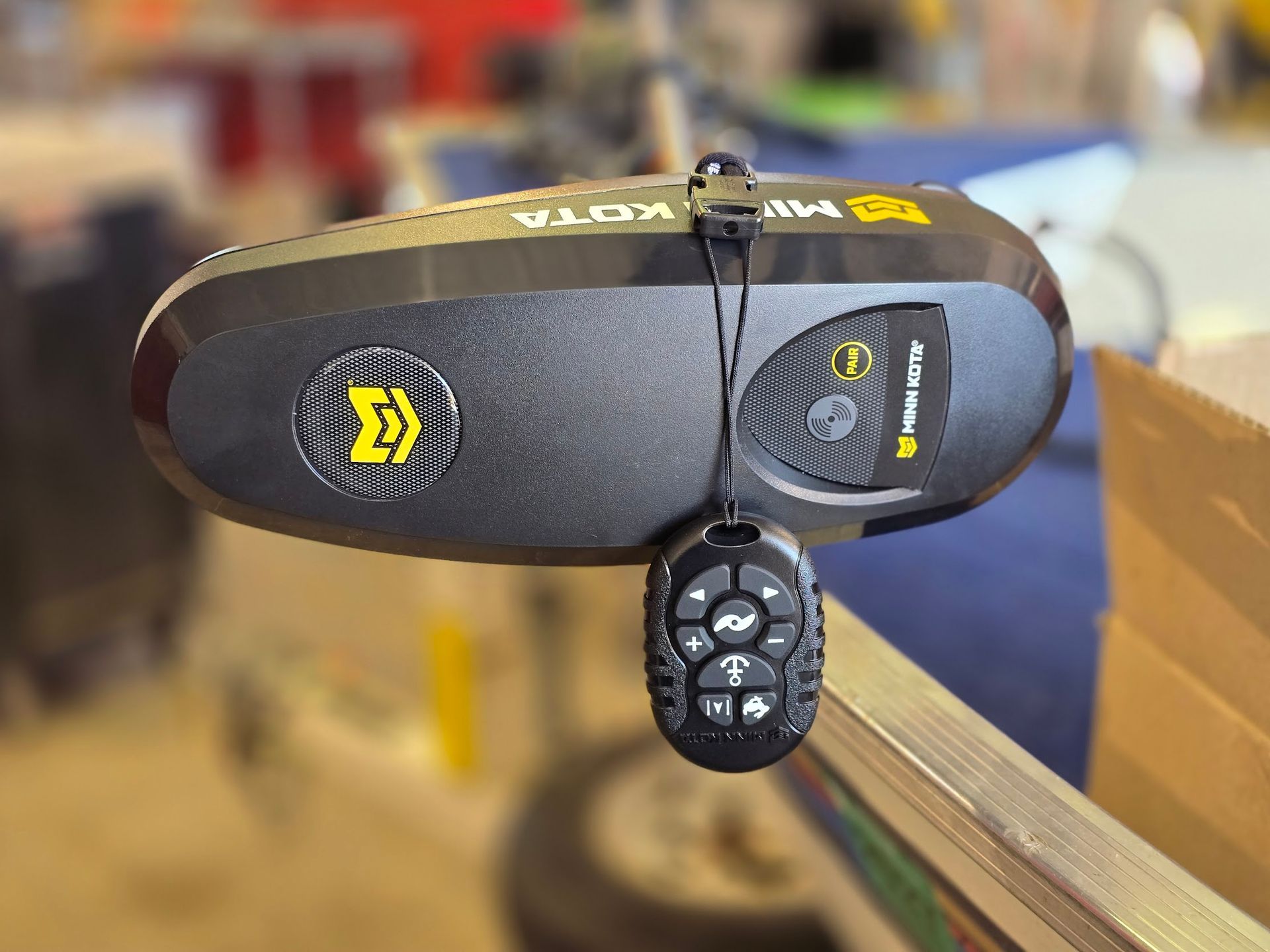 Minn Kota trolling motor Spot Lock Upgrade control head installation with wireless remote used for boat positioning and steering at Anchor Marine Eau Claire and Menomonie Wi