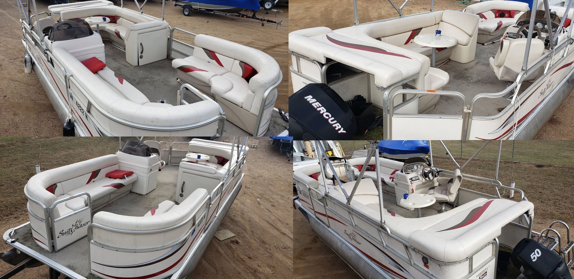 SunChaser pontoon boat interior seating layout before restoration work Eau Claire Menomonie Wi