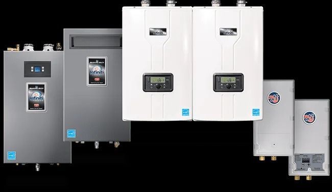 Assorted industrial electrical control cabinets in gray and white on a black background