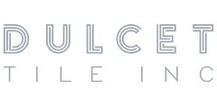 DULCET TILE INC logo in thin gray outlined letters on a white background