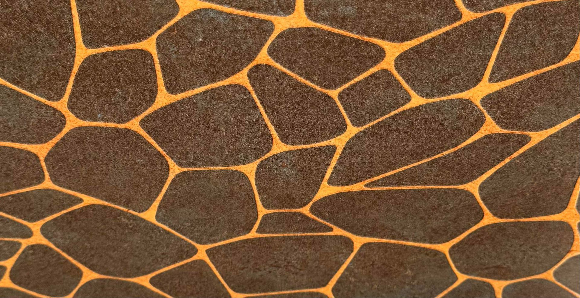 Abstract brown and orange cracked pattern resembling a giraffe-like skin texture
