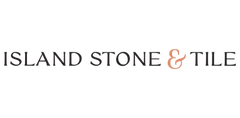 Island Stone & Tile logo with black and orange text on a white background