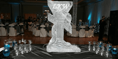 An ice sculpture with the letters 
