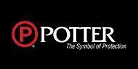 Potter logo with red “P” emblem and white text “POTTER” on black background, tagline “The Symbol of Protection”