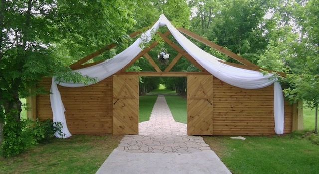 A wooden structure with a walkway leading to it