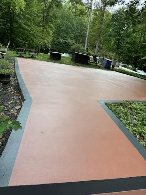 patio surrounded by trees