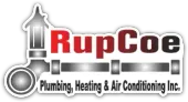 RupCoe Plumbing, Heating & Air Conditioning Inc. logo with gray pipe and red text