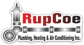 RupCoe Plumbing, Heating & Air Conditioning Inc. logo with gray pipe and red text