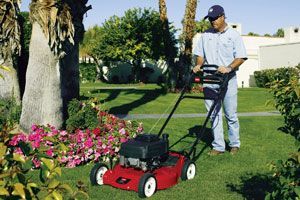 Man using push mower