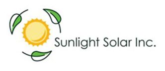 Sunlight Solar Inc. logo with a yellow sun and green leaves in a circular design