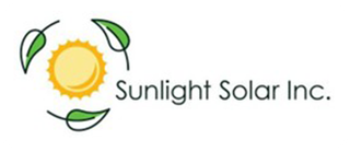 Sunlight Solar Inc. logo with a yellow sun and green leaves in a circular design