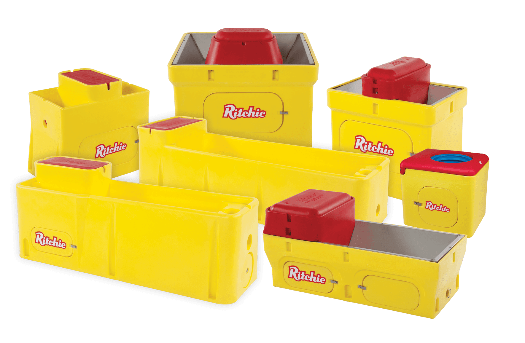 A group of yellow and red containers with the word rockin on them