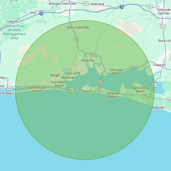 Destin, FL 32541 20 mile radius map