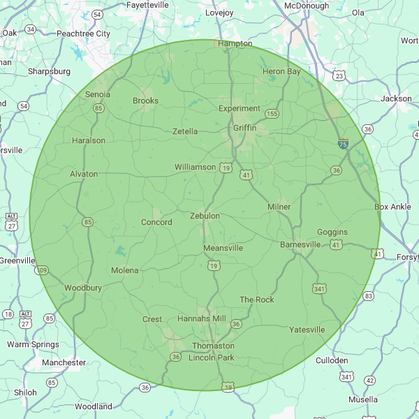 Zebulon, GA 30295 20 mile radius map