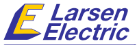 The logo for larsen electric is blue and yellow