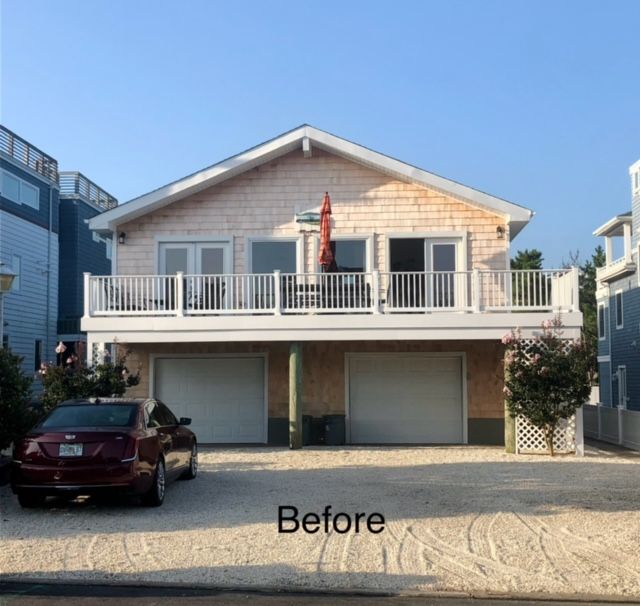 a before picture of a house with a picnic table and chairs