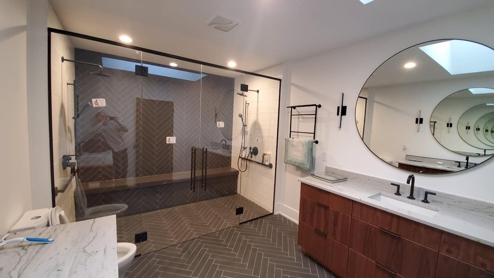 Bathroom with glass shower door