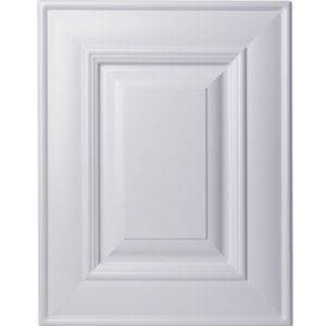White paneled cabinet or door with raised rectangular molding, centered on a light background