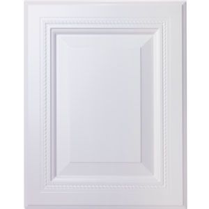 White rectangular decorative wall panel with raised beveled molding and ornate border details