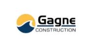 Gagne Construction logo with blue and gold circular icon and black text