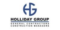 Holiday Group logo with blue HG monogram and black text reading “HOLIDAY GROUP” and “GENERAL CONTRACTORS CONSTRUCTION MANAGERS”