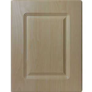 Beige wooden cabinet door panel with a raised rectangular design