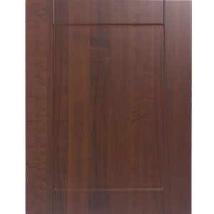 Brown wooden cabinet door with a recessed rectangular panel
