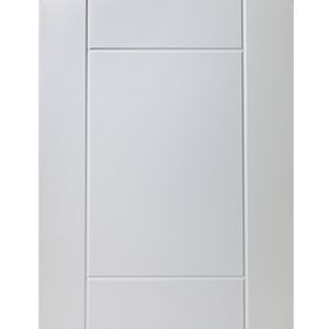 Close-up of a white paneled wall or cabinet door with thin gray trim lines