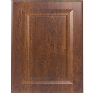 Wooden cabinet door panel with a raised rectangular frame and dark brown finish