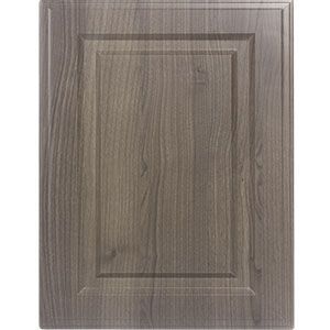 Wood-grain cabinet door panel in gray-brown finish