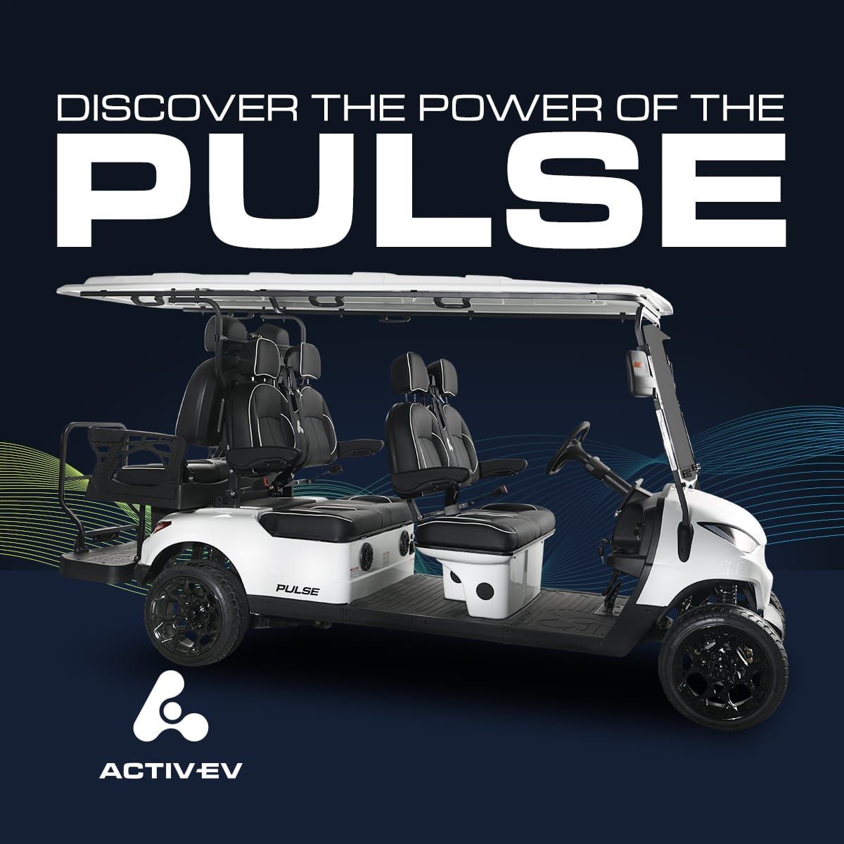 An advertisement for a golf cart that says discover the power of the pulse